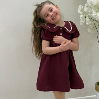 Kız Çocuk Bordo Bebe Yaka Elbise 