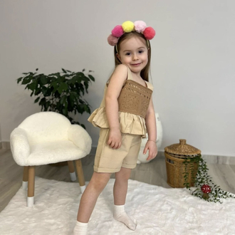 Kız Çocuk Kahve Rengi Şortlu Alt Üst Takım