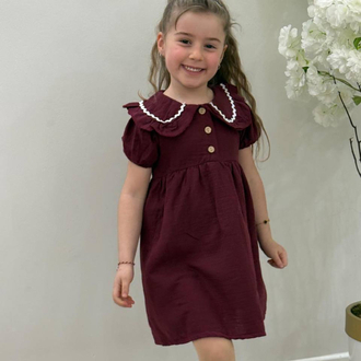 Kız Çocuk Bordo Bebe Yaka Elbise 