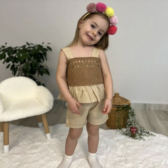 Kız Çocuk Kahve Rengi Şortlu Alt Üst Takım