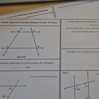 İki Paralel Doğru ve İki Kesen(Dörtgenler ve Açı Özellikleri 6 Sınıf)