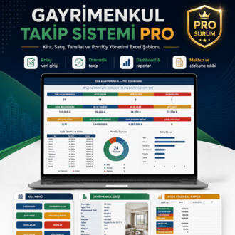 Gayrimenkul Takip Sistemi PRO | Kira, Satış, Tahsilat ve Portföy Yönetimi Excel Şablonu