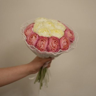 Toz Pembe & Beyaz Marka El Buketi – Premium Yapay Çiçeklerden