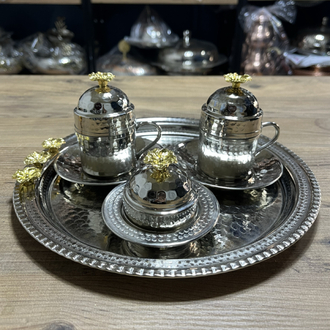 Çiçek Detaylı Bakır Fincan Takımı 