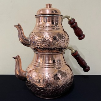 Sarmaşık Desenli Bakırı Kalın Çaydanlık No:3