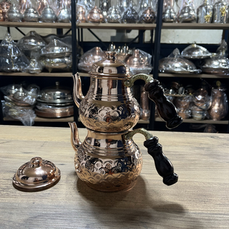 Papatya Desenli Bakır Çaydanlık No:2