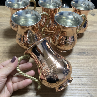 6 Adet Üzüm Desenli Bakır Bardak 