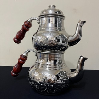 Bakırı Kalın Kabartma Nakışlı Çaydanlık No:2