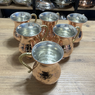 6 Adet Üzüm Desenli Bakır Bardak 