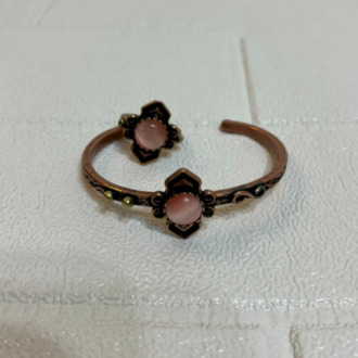 Toz Pembe Kedi Gözü Doğal Taşlı Bakır Bileklik ve Yüzük 