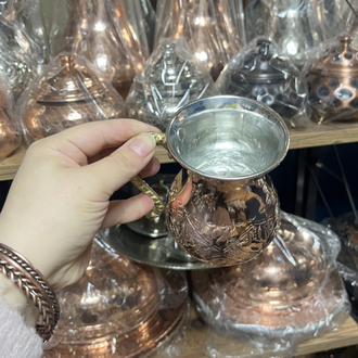 Kabartma Nakışlı Bakır Bardak