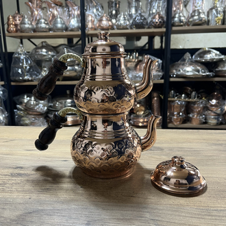 Papatya Desenli Bakır Çaydanlık No:2