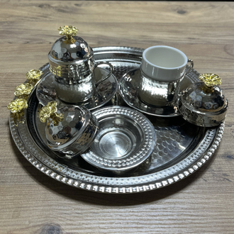 Çiçek Detaylı Bakır Fincan Takımı 