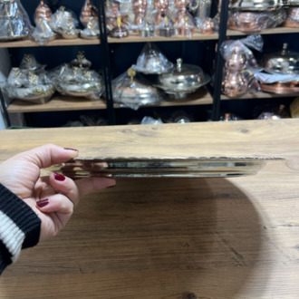 Çirtikli Nikelli Bakır Çay Tepsisi