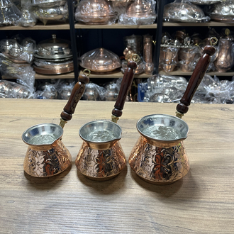 Kabartma Nakışlı Bakır Cezve Seti