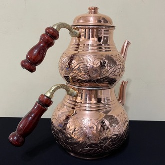 Sarmaşık Desenli Bakırı Kalın Çaydanlık No:3