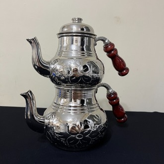 Bakırı Kalın Kabartma Nakışlı Çaydanlık No:2