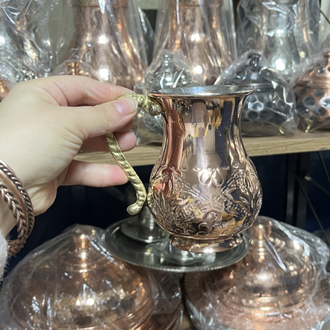 Kabartma Nakışlı Bakır Bardak