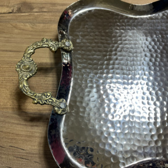 Dövme Bakır Çay Tepsisi