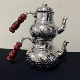 Bakırı Kalın Kabartma Nakışlı Çaydanlık No:2