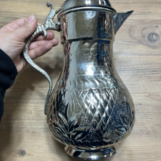 Lale Desenli Kapaklı Bakır Sürahi 