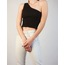 Siyah tek omuzlu - şekillendirici crop top