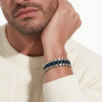 Hipoalerjenik Çelik Unisex Bileklik | Modern Lacivert Detaylı Şık Tasarım