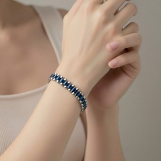 Hipoalerjenik Çelik Unisex Bileklik | Modern Lacivert Detaylı Şık Tasarım
