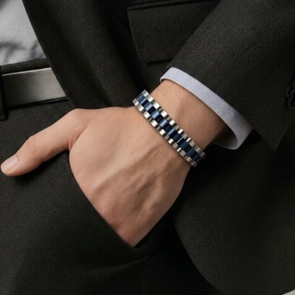 Hipoalerjenik Çelik Unisex Bileklik | Modern Lacivert Detaylı Şık Tasarım