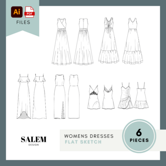 Womens Dresses - 6 Pieces FLAT SKETCHES