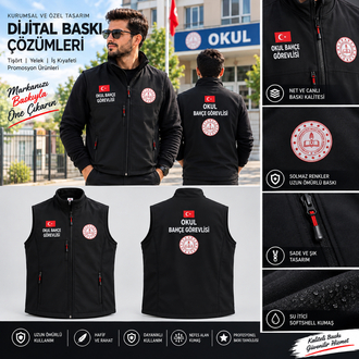 OKUL BAHÇE GÖREVLİSİ BASKILI SOFTSHELL PREMİUM YELEK