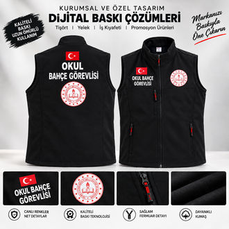 OKUL BAHÇE GÖREVLİSİ BASKILI SOFTSHELL PREMİUM YELEK