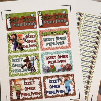 MINECRAFT OKUL ETIKETI 3 sayfa ( Buyuk , Kucuk , Sticker )