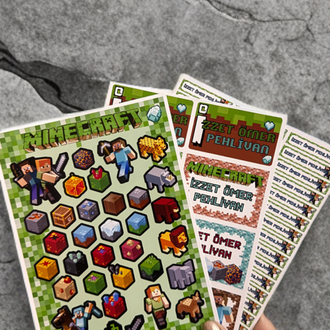 MINECRAFT OKUL ETIKETI 3 sayfa ( Buyuk , Kucuk , Sticker )
