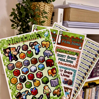 MINECRAFT OKUL ETIKETI 3 sayfa ( Buyuk , Kucuk , Sticker )