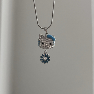 Çelik | Silver Mavi Hellokitty Kolye 