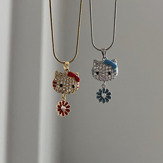 Çelik | Silver Mavi Hellokitty Kolye 