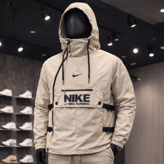 Nike Kanguru Cepli Yağmurluk Bej Renk 