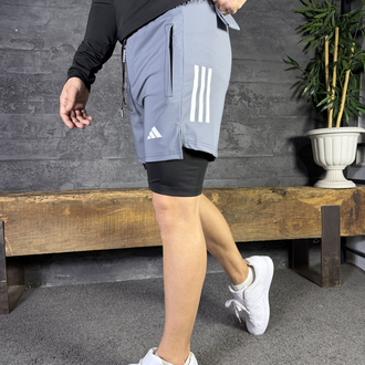 Adidas 2 in 1 Taytlı Antrenman Spor Şortu Gri 