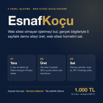 EsnafKoçu — Sitesi Olmayan İşletmeyi Bul, Demo Siteyi Üret, Web Sitesi Sat