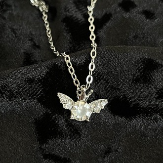 Silver Çelik Minimal Melek Kanatlı Taş Kolye