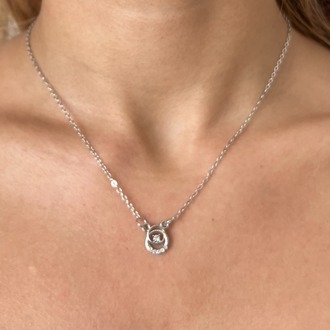 Silver Çelik Taşlı İç İçe Halka Kolye