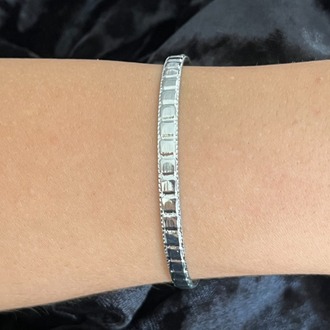Silver Çelik Kare Desen Manşet Bileklik