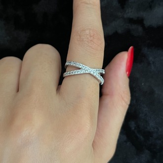 Silver Çapraz Taşlı Yüzük