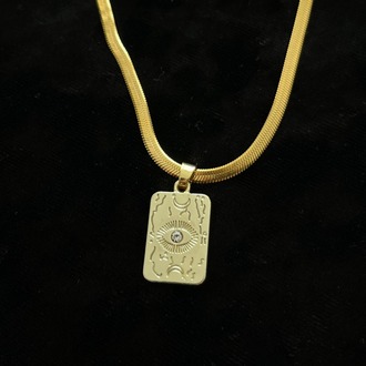 Gold Çelik Göz Plaka Kolye 