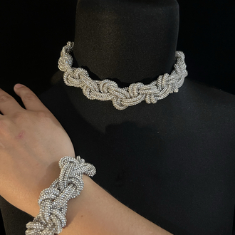 SE’Atelier Premium Kristal Örgü Aşk Düğümü Gerdanlık & Bileklik Seti