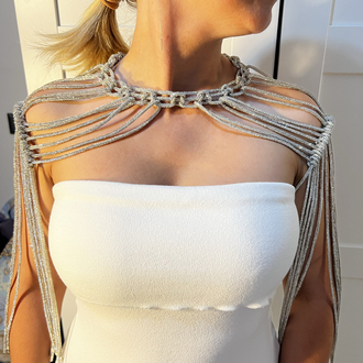 SE’Atelier Kristal Örgü Yaka ve Saçaklı Omuz Aksesuarı