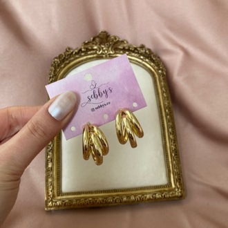 gold trinity küpe | altın kaplama