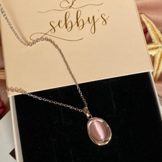 pink stone kolye | çelik