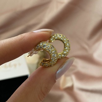 gold taşlı halka küpe | altın kaplama